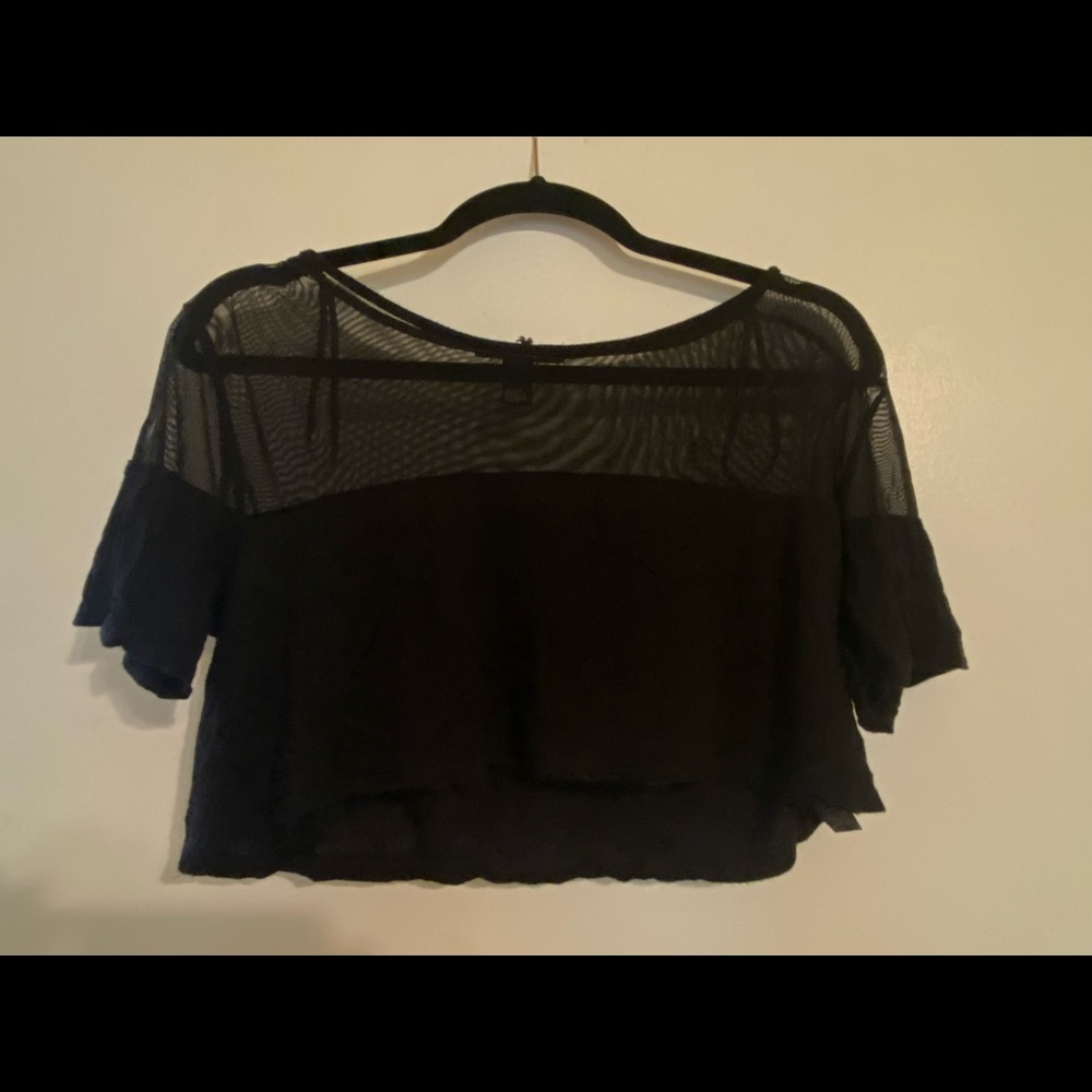 Black mesh crop top